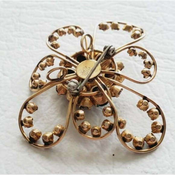 Vintage Harper 1/20 12k Gold Filled Emerald Green Baguette Brooch Pendant - Picture 5 of 8